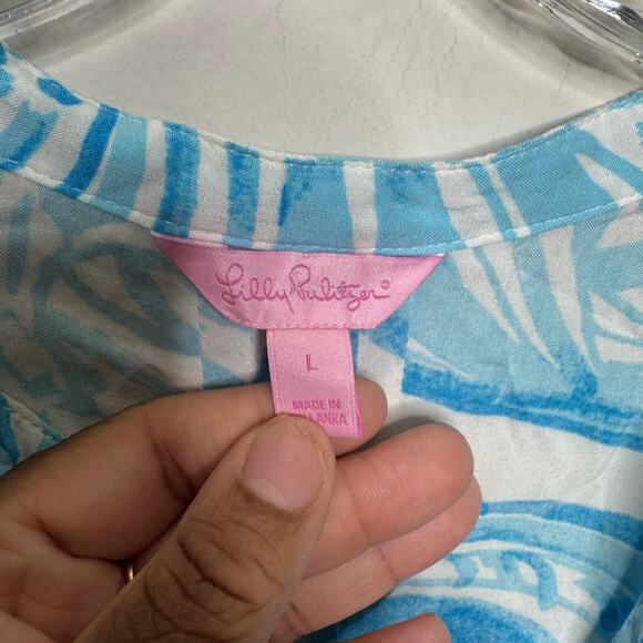 Lilly Pulitzer Sarasota Tunic Dress Blue White Swirl Print Rayon Size L - Picture 12 of 15